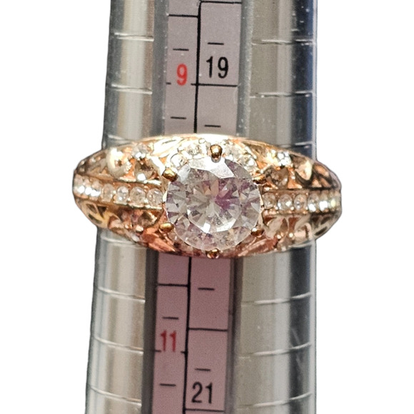Vintage 14KT Ring Rose Gold Plated Zircon Imitation Gemstone Elegant Size 10 - Picture 6 of 7